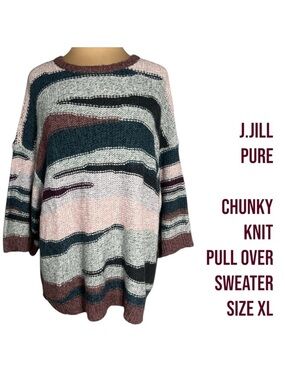 J.Jill Pure Cozy Chunky Fit Pull Over Sweater Size XL Multicolor Abstract Print